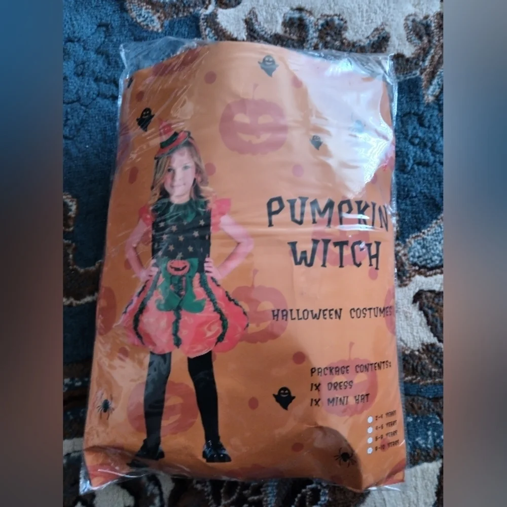 Halloween Pumpkin Witch Costume Orange Green and Black Dress with Mini H…